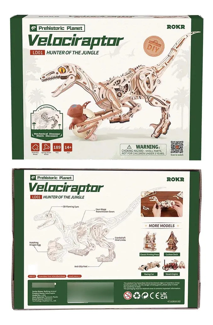 Robotime Rokr Puzzle 3d Velociraptor Mecánico Ld01
