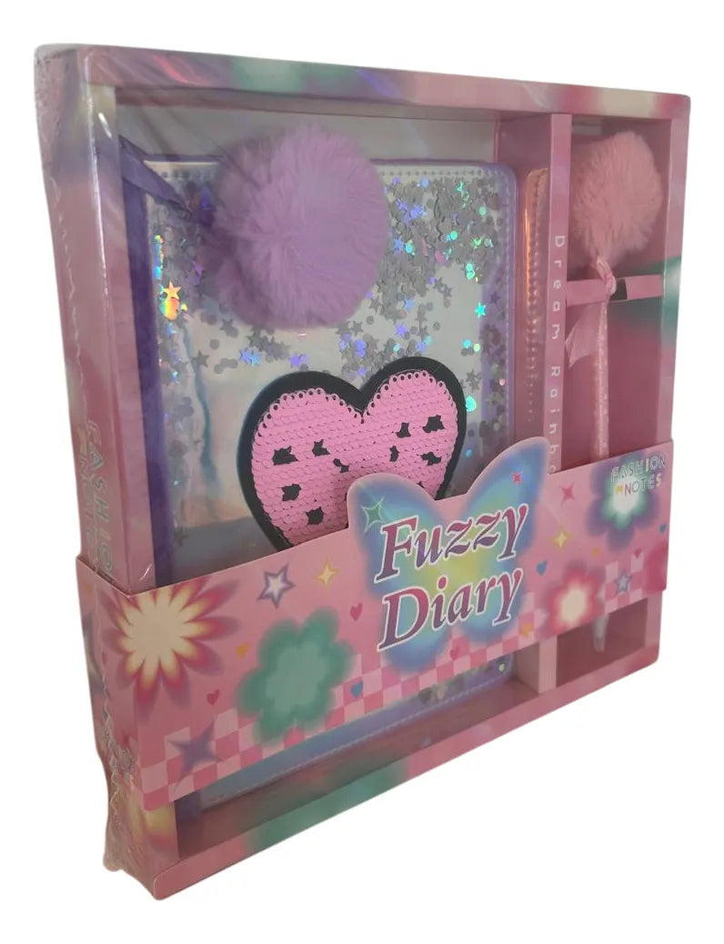 Diario Intimo Con Lapicera Fuzzy Diary Sl7002 Shine Corazon Borde Negro