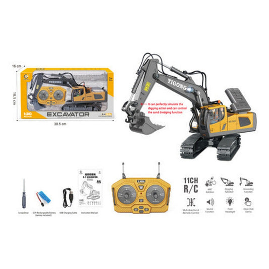 Excavadora 1:20 2.4g R/c Con Luz Y Sonido (11ch) 2308550 Color Amarillo Personaje Excavator
