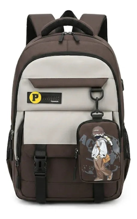 Mochila Escolar Marron 17 Kl1229 Shine