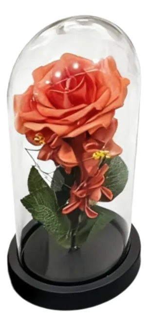 Rosas Flor Artificial Cupula Con Luz Surtido 21cm Kl794 Naranja