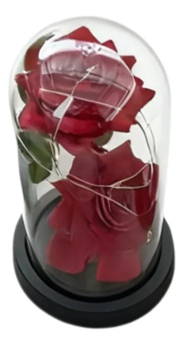 Rosas Flor Artificial Cupula Con Luz 21cm Kl790 Rojo