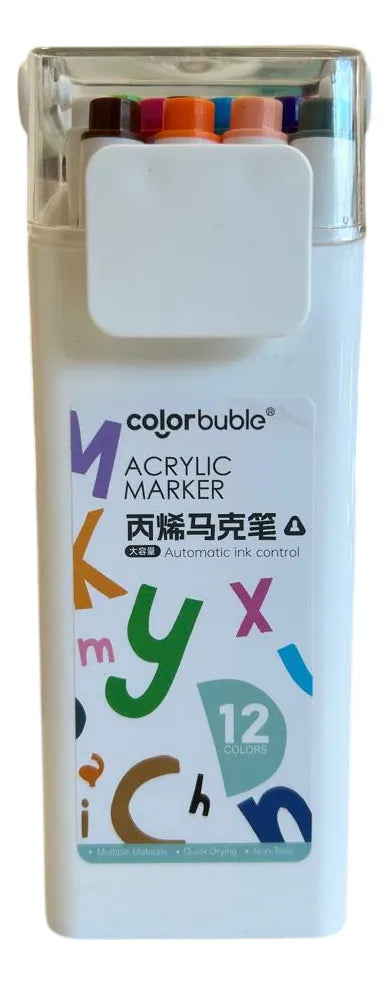 Marcadores Acrílicos Punta Redonda Estuche X12 Sl7101 Shine Surtido