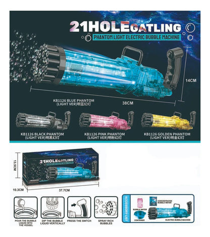 Pistola A Pila Burbujero Con Luces 21 Agujeros Kb1126 Shine Rosa