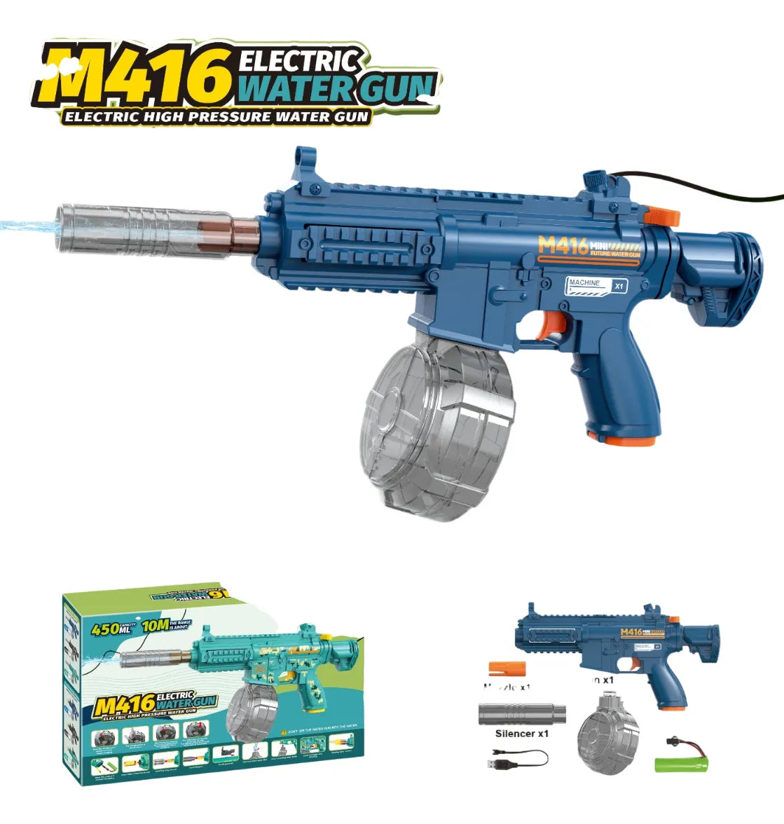 Pistola De Agua Mini M416 Eléctrica Kb1356 Shine Azul