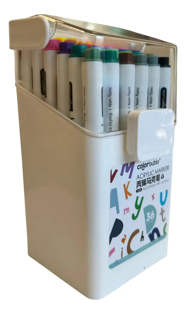 Marcadores Acrílicos Punta Redonda Estuche X36 Sl7103 Shine Surtidos