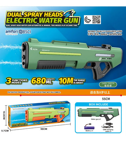 Pistola Doble Cañón De Agua Eléctrica Kb1380 Shine Verde Militar