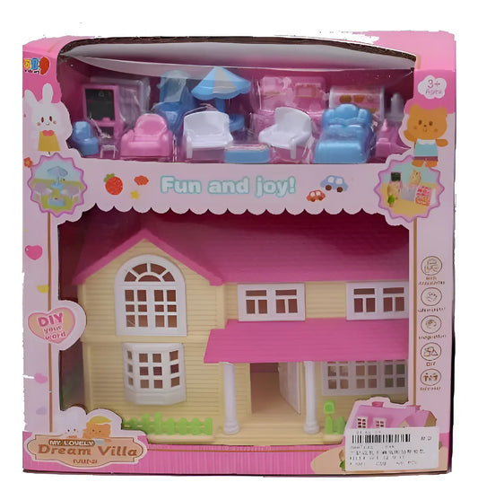 Casita De Juguete My Lovely Dream Villa Con Muebles 2097233 Rosa Con Amarillo