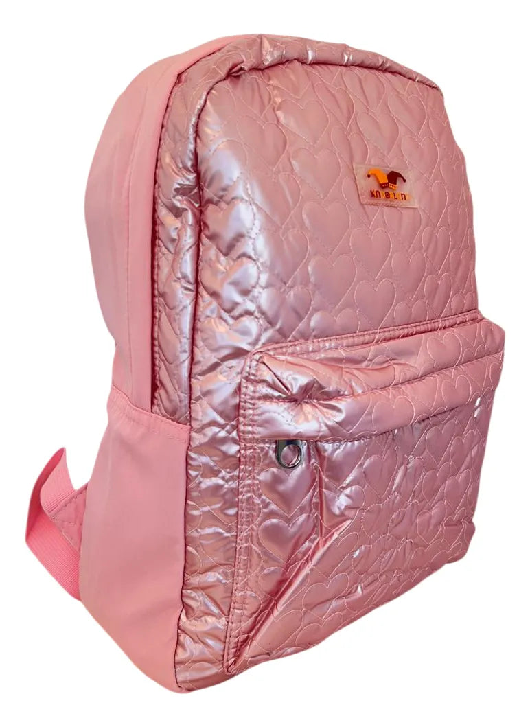 Mochila Espalda Escolar 18p Puffy Corazon Sl1903r Kinderland Rosa
