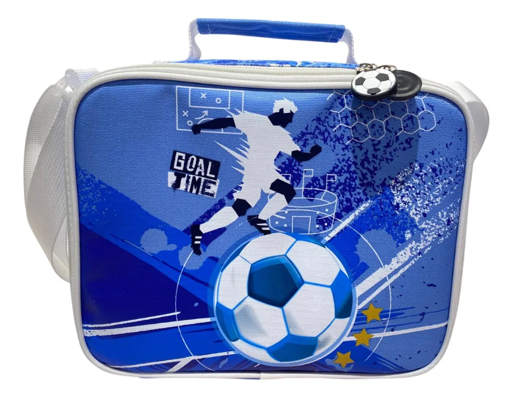 Lunchera Térmica Escolar Futbol Zykl003 Shine Celeste Con Blanco