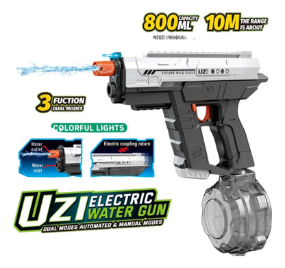 Pistola Uzi De Agua Recargable Luz Eléctrica Kb1323 Shine Negro