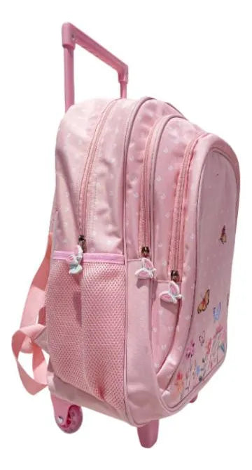 Mochila Carrito Escolar Con Flores 18 Pulgadas Zykl006 Shine Rosa