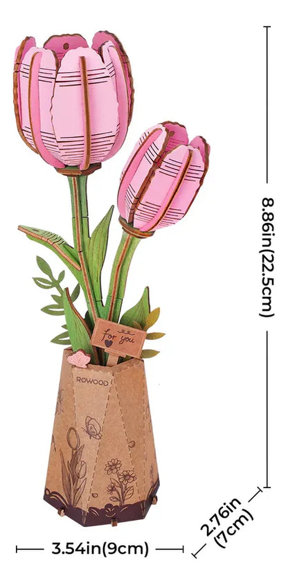 Robotime Rowood Puzzle 3d Tulipán Rosa Tw082