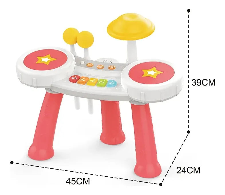 Batería Y Piano 2 En 1 Interactivo Rosa 2147836 Huanger Rosa