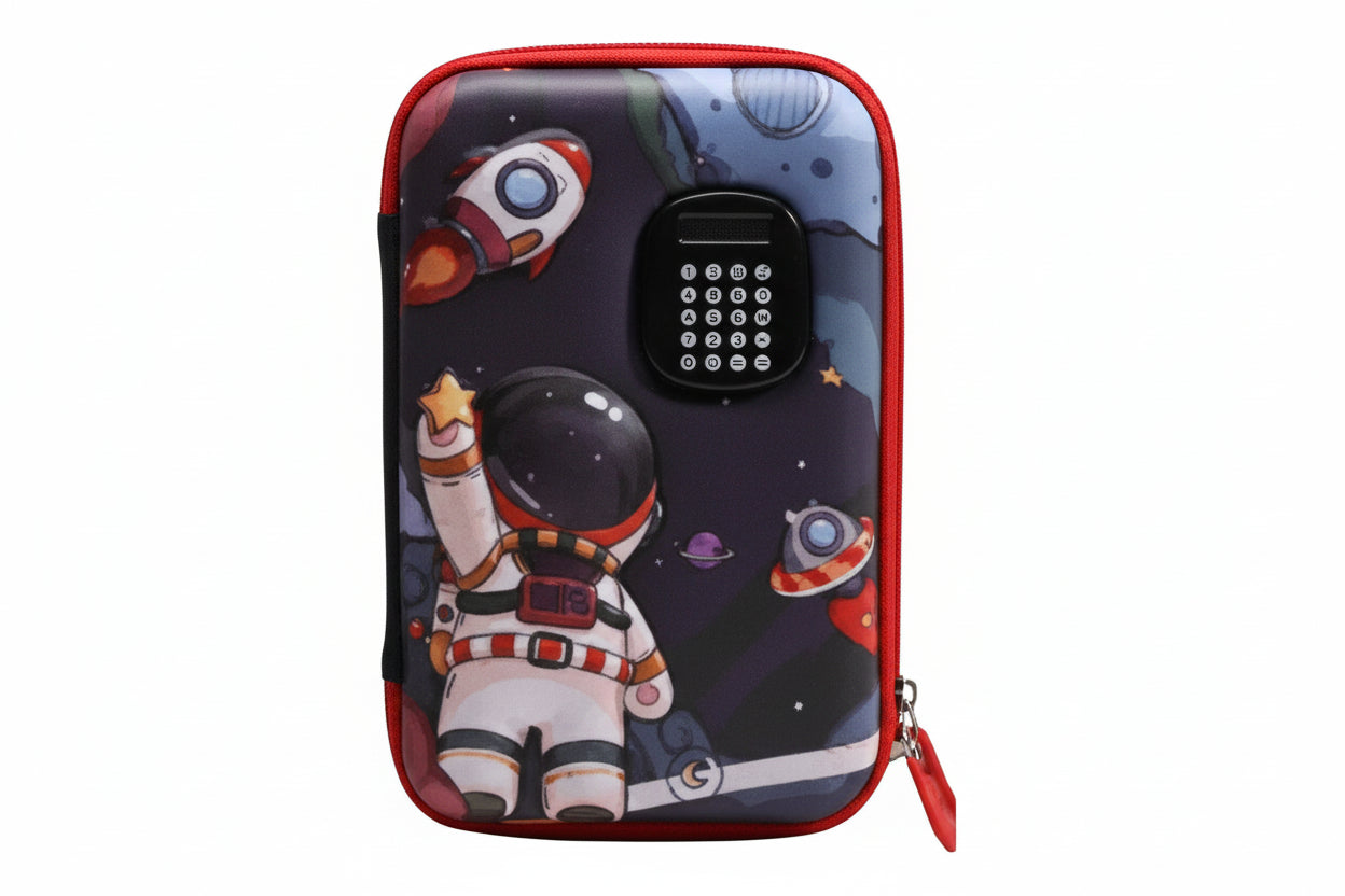 Cartuchera 3d Astronauta Con Calculadora 1 Piso Kl1337 Shine Rojo