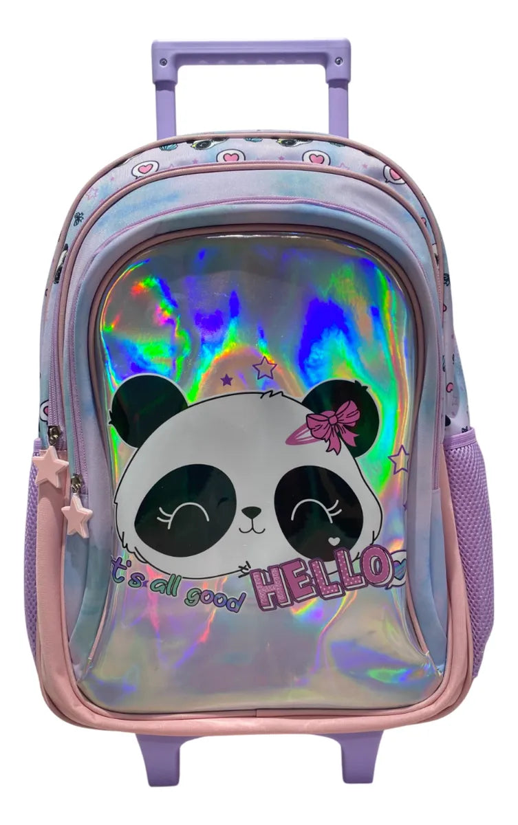 Mochila Carrito Escolar Panda 18 Pulgadas Zykl004 Shine Lila Con Rosa