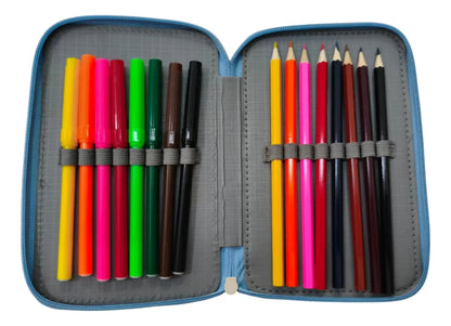 Cartuchera Escolar Argentina 2 Pisos Con Útiles Sl6802 Shine Celeste