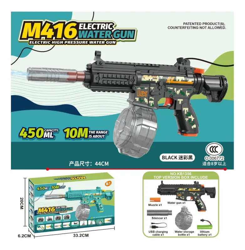 Pistola De Agua Mini M416 Recargable Kb1356 Shine Negro