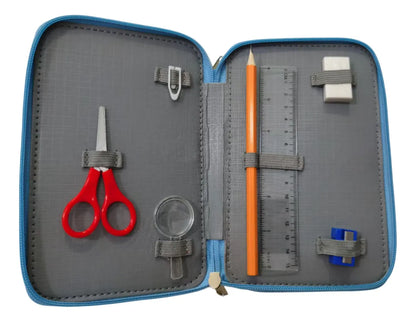 Cartuchera Escolar Argentina 2 Pisos Con Útiles Sl6802 Shine Celeste