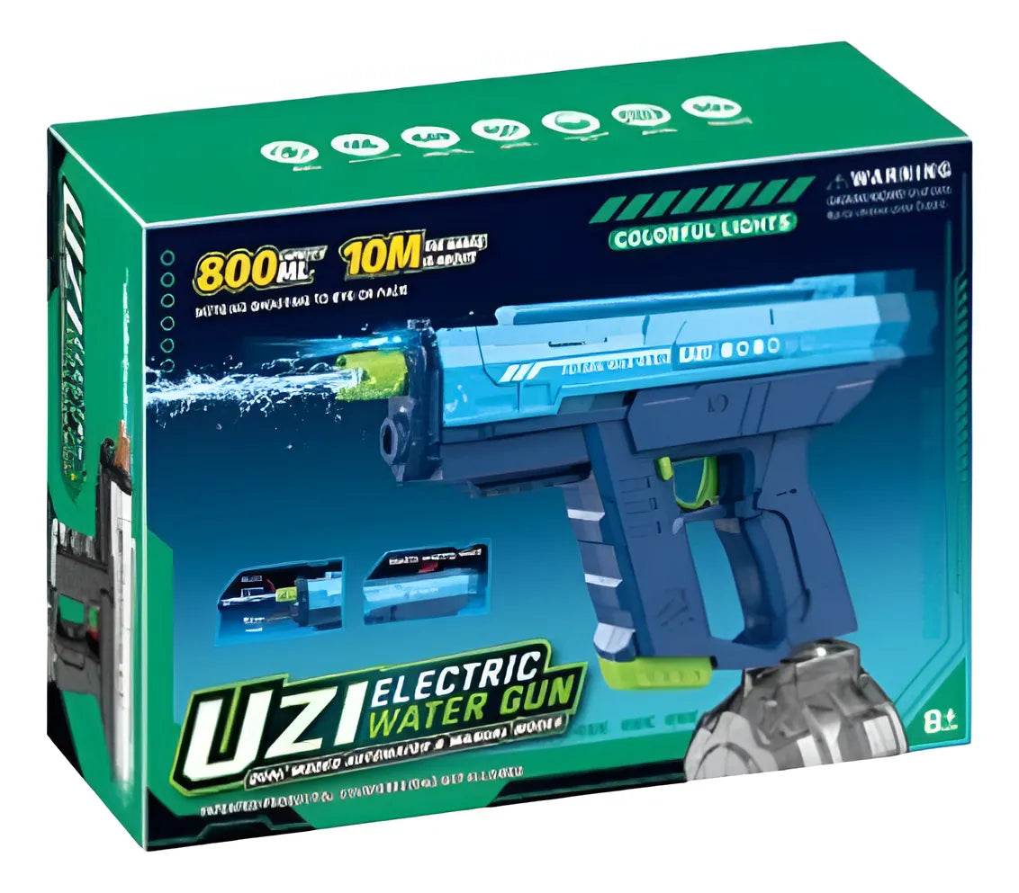 Pistola De Agua Uzi Luz Eléctrica Recargable Kb1323 Shine Azul