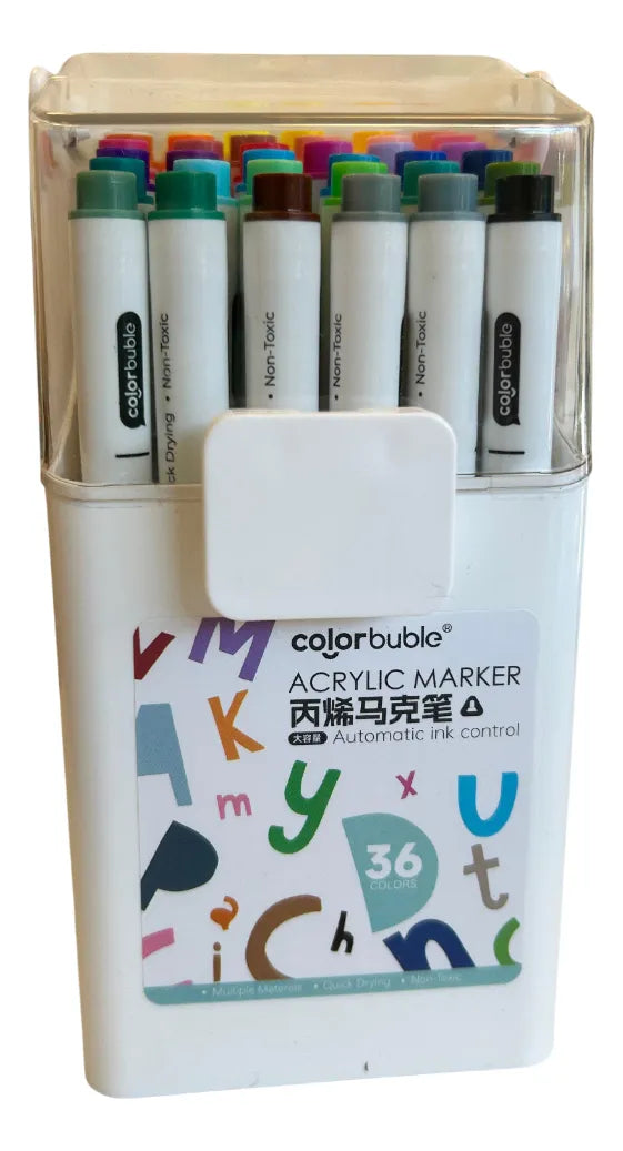 Marcadores Acrílicos Punta Redonda Estuche X36 Sl7103 Shine Surtidos