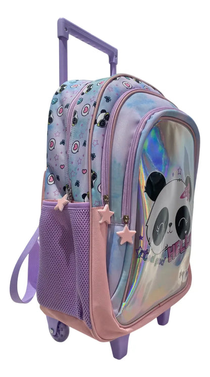 Mochila Carrito Escolar Panda 18 Pulgadas Zykl004 Shine Lila Con Rosa