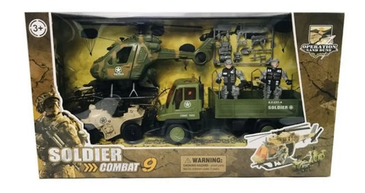 Set Militar Camión Y Helicóptero C/ Soldados Shine 2006918