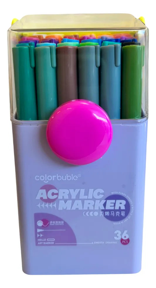 Marcadores Acrílicos Punta Pincel Estuche X36 Sl7108 Shine Multicolor