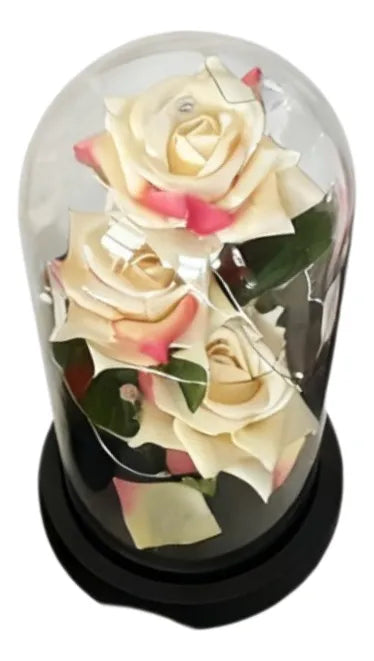 Rosas Flor Artificial Cupula Con Luz 21cm Kl807 Blanco