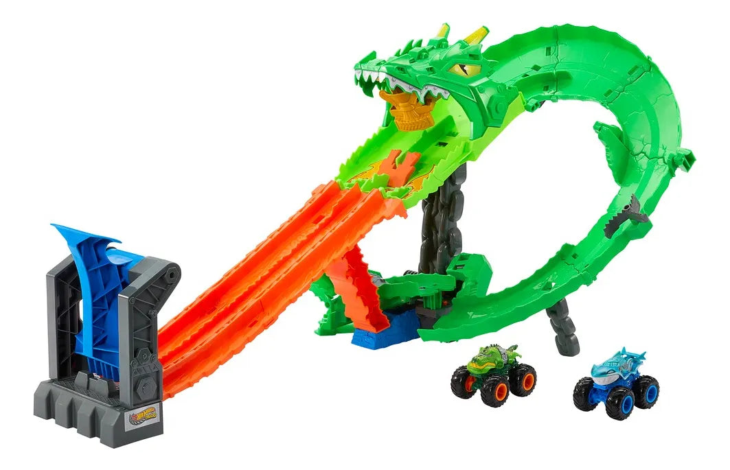 Hot Wheels Monster Truck Pista Tiburon Vs Dinosaurio Jfr06 Colorido