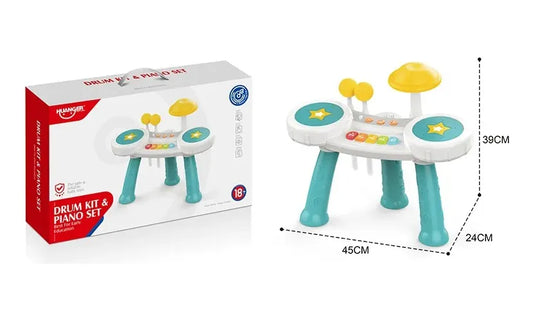 Batería Y Piano 2 En 1 Interactivo Celeste 2147835 Huanger Celeste