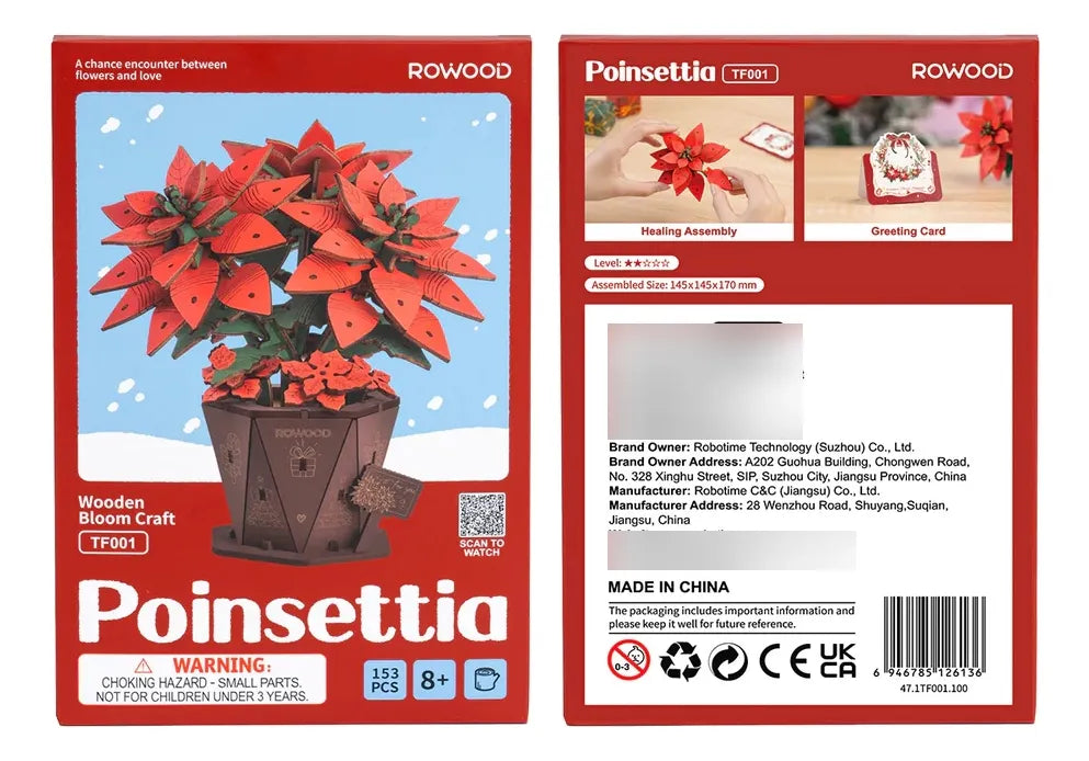 Robotime Rowood Puzzle 3d Poinsettia Flor De Pascua Tf001