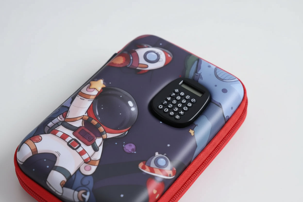 Cartuchera 3d Astronauta Con Calculadora 1 Piso Kl1337 Shine Rojo