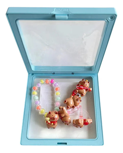 Set Bijou Infantil Kawaii Pulsera Aros Y Anillos Kl326
