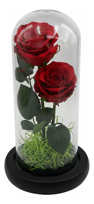 Flor Artificial Con Cupula Cristal De Corazones 16cm Kl798 Rojo