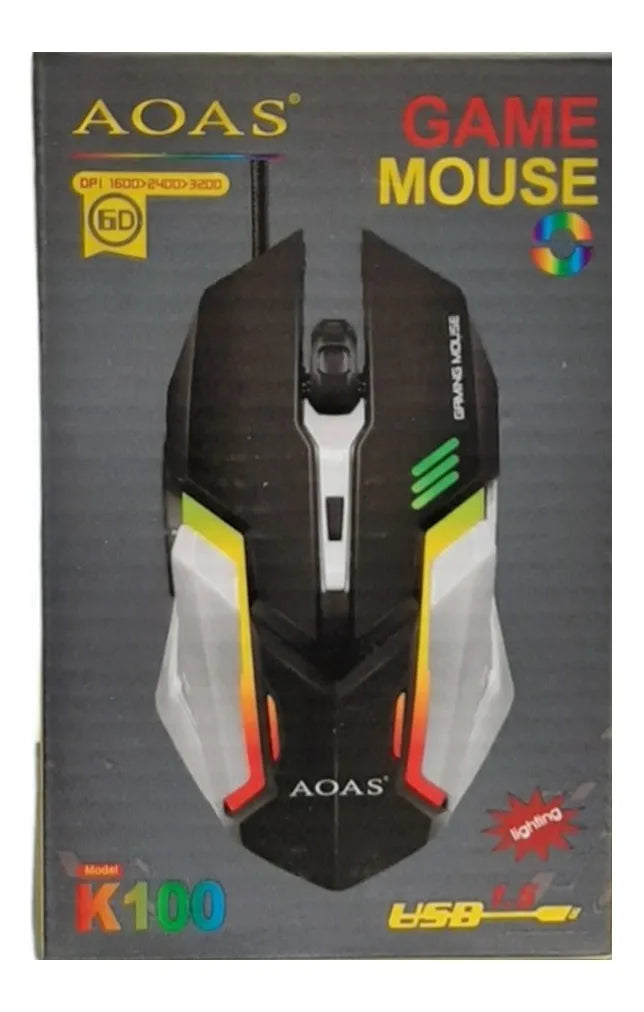 Mouse Gamer Aoas Usb Rgb Luz K100 2064205 Shine Negro Con Blanco