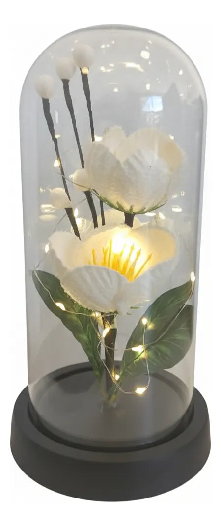 Orquidea Flor Artificial Cupula Con Luz 21cm Kl808 Shine Blanco