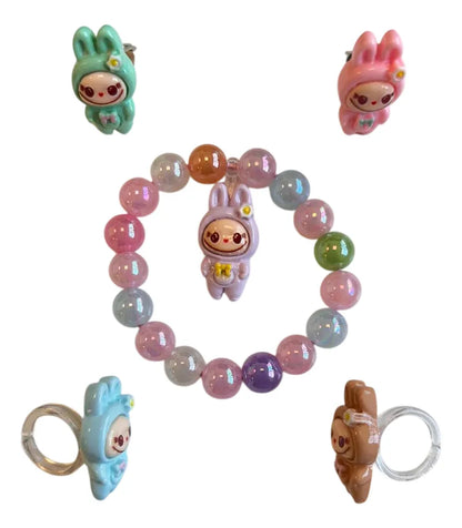 Set Bijou Infantil Kawaii Pulsera Aros Y Anillos Kl326
