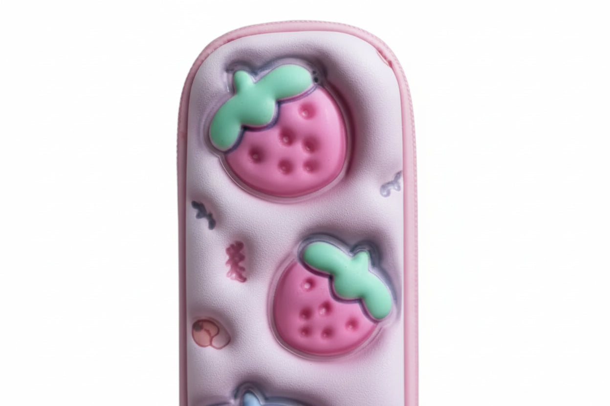 Cartuchera Escolar 3d Frutillas 1 Piso Kl1276 Shine Rosa