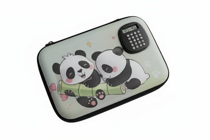 Cartuchera Escolar 3d Pandas Con Calculadora Kl1338 Shine Negro