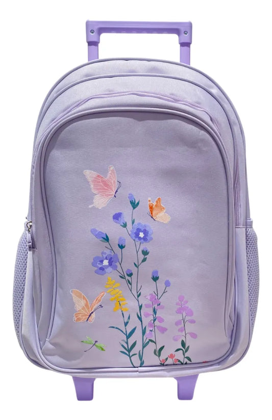 Mochila Carrito Escolar Flores 18 Pulgadas Zykl005 Shine Lila