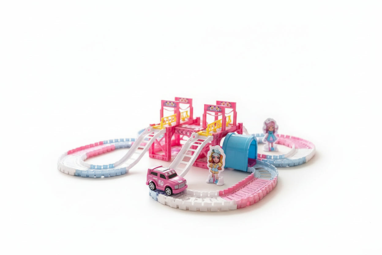 Pista Flexible Con 1 Auto 127 Piezas 3067830 Shine Rosa