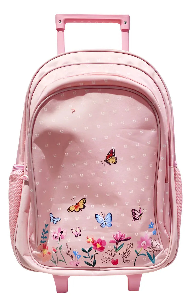 Mochila Carrito Escolar Con Flores 18 Pulgadas Zykl006 Shine Rosa