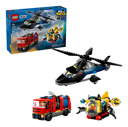Lego City Helicóptero, Camión De Bomberos Y Submarino 60462 874 Lego City