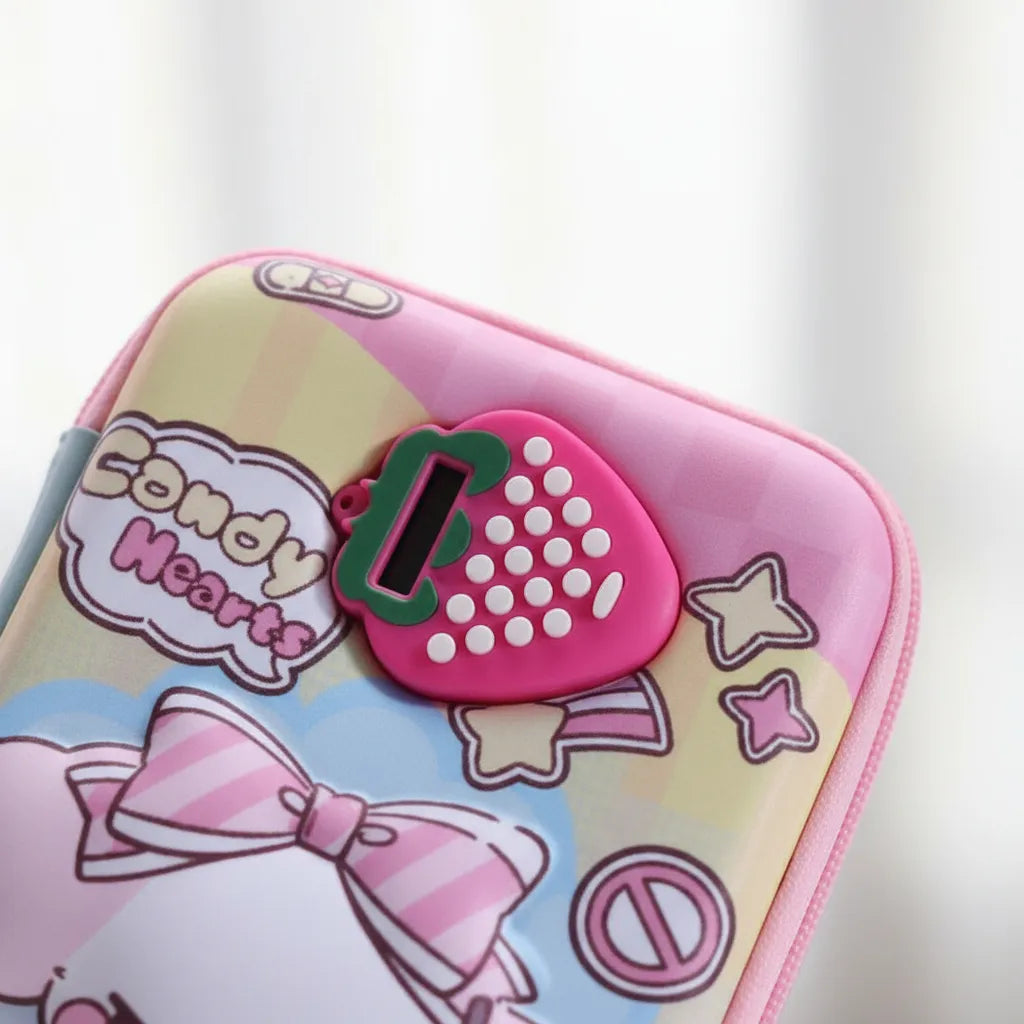 Cartuchera Escolar 3d Hearts Con Calculadora Kl1339 Shine Rosa