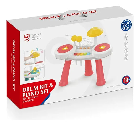 Batería Y Piano 2 En 1 Interactivo Rosa 2147836 Huanger Rosa