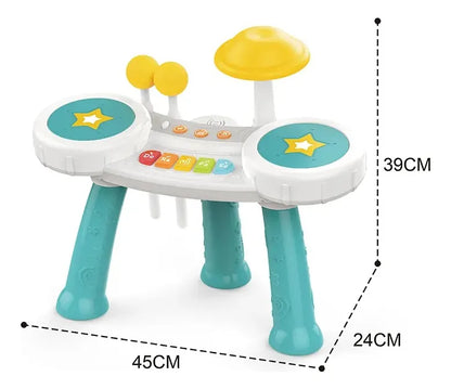Batería Y Piano 2 En 1 Interactivo Celeste 2147835 Huanger Celeste