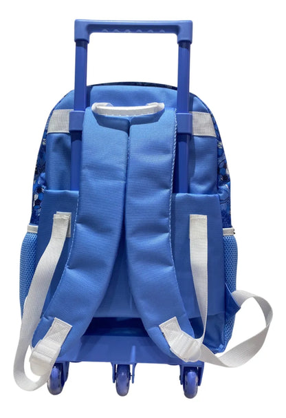 Mochila Carrito Escolar Futbol 18 Pulgadas Zykl003 Shine Celeste Y Blanco