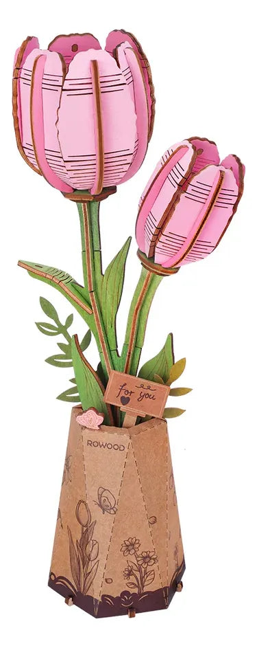 Robotime Rowood Puzzle 3d Tulipán Rosa Tw082