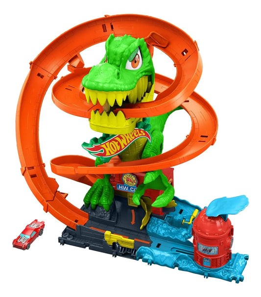 Hot Wheels Pista T-rex Vs Estación De Bomberos Jbm73 Mattel Varios